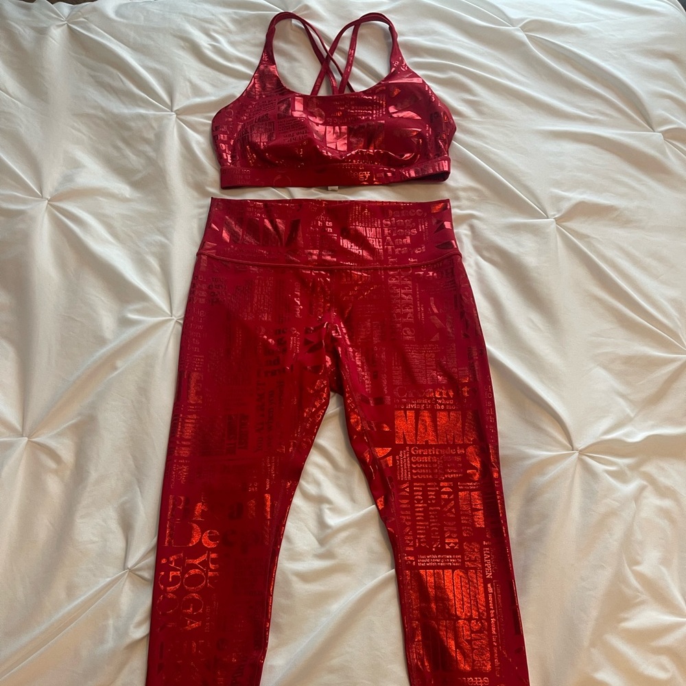 Lululemon Manifesto Foil Dark Red Leggings & Bra